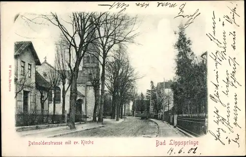 Ak Bad Lippspringe in Westfalen, Detmolder Straße, evangelische Kirche