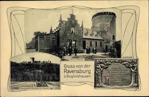 Ak Borgholzhausen Nordrhein Westfalen, Ravensburg, Burg Ravensberg, Veranda, Gedenktafel