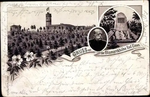 Litho Salzelmen Schönebeck an der Elbe, Bismarckhöhe Bad Elmen, Denkmal, Aussichtsturm