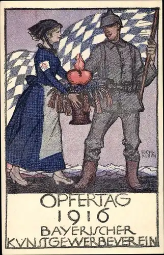 Künstler Ak Klein, Richard, Opfertag 1916, Bayerischer Kunstgewerbeverein