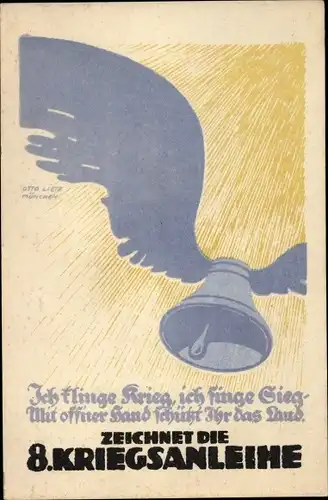 Künstler Ak Lietz, Otto, Zeichnet die 8. Kriegsanleihe, Glocke mit Flügeln