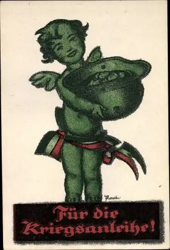 Künstler Ak Für die Kriegsanleihe, Engel, Stahlhelm