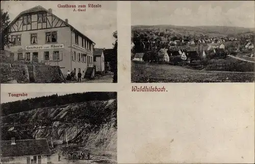 Ak Waldhilsbach Neckargemünd am Neckar, Gasthaus zum Rössle, Tongrube, Blick auf den Ort