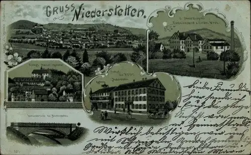 Mondschein Litho Niederstetten in Baden Württemberg, Gasthof zur Post, Schloss, Elektrizitätswerk