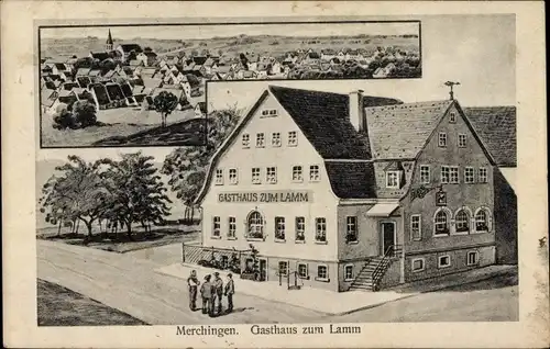 Ak Merchingen Ravenstein in Baden, Gasthaus zum Lamm, Totalansicht der Ortschaft