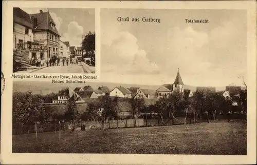 Ak Gaiberg Baden Württemberg, Metzgerei und Gasthaus zur Rose, Schulhaus, Totalansicht