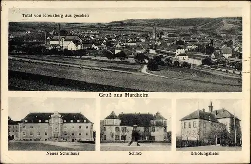 Ak Hardheim im Odenwald Baden, Erholungsheim, Schloss, Schulhaus, Totalansicht vom Kreuzberg aus