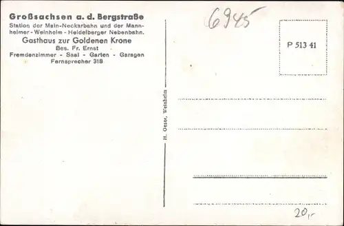 Ak Großsachsen Hirschberg an der Bergstraße, Gasthaus zur Goldenen Krone