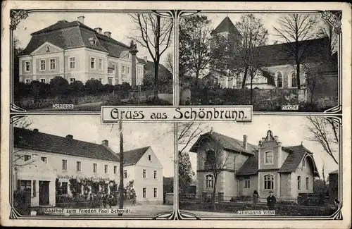 Ak Słotwina Schönbrunn Świdnica Schweinitz Schlesien, Schloss, Ullmanns Villa, Gasthof zum Frieden