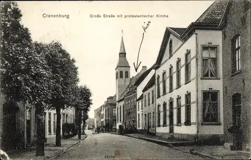 Ak Cranenburg Kranenburg am Niederrhein, Große Straße, Prot. Kirche