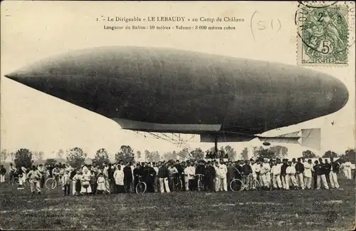 Ak Camp de Chalons Camp de Mourmelon Marne, Dirigeable Le Lebaudy, Zeppelin