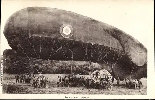 Ak Ballon d'observation Saucisse au depart