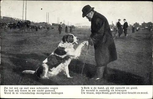 Ak Hund gibt Pfötchen, Zie tot mij op met uwe schrande oogen...