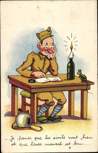 Ak Serie Comique Militaire, französischer Soldat schreibt einen Brief