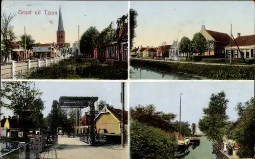 Ak Tzum Waadhoeke Friesland Niederlande, Ortsansichten, Kirche, Wohnhäuser