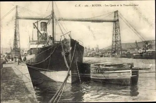 Ak Rouen Seine Maritime, Les Quais, le Transbordeur, Dampfschiff