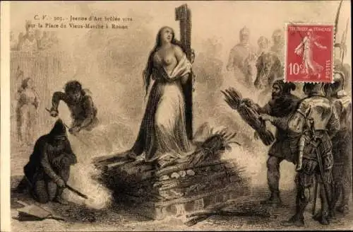 Ak Rouen Seine Maritime, Jeanne d'Arc brulee vive sur la Place du Vieux Marche