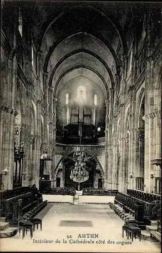 Ak Autun Saône-et-Loire, Interieur de la Cathedrale cote des orgues