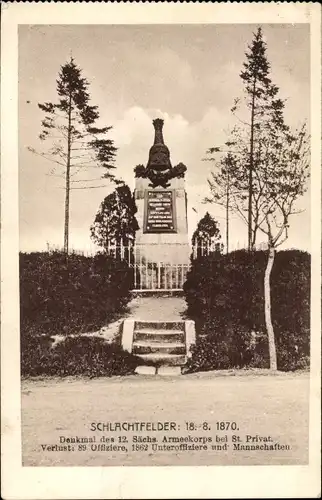 Ak Saint Privat la Montagne Sankt Privat Moselle, Schlachtfelder 1870, Denkmal 12. Sächs. Armeekorps