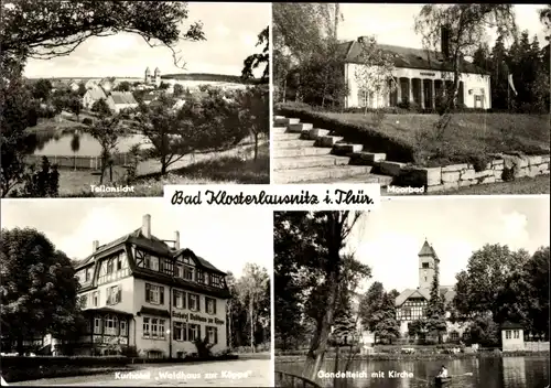 Ak Bad Klosterlausnitz in Thüringen, Teilansicht, Moorbad, Kirche, Gondelteich, Hotel zur Köppe