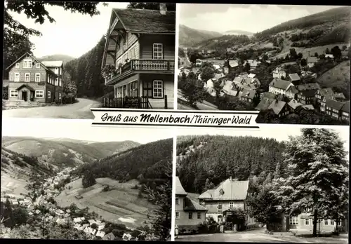 Ak Mellenbach Glasbach im Schwarzatal Thüringen, Gesamtansicht, Straßenpartie