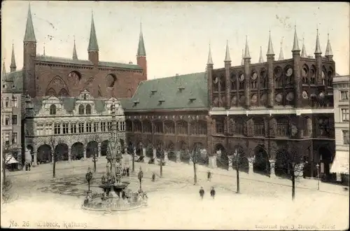 Ak Hansestadt Lübeck, Marktplatz, Rathaus