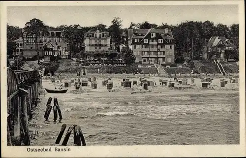 Ak Ostseebad Bansin Heringsdorf auf Usedom, Strandpartie, Seebrücke