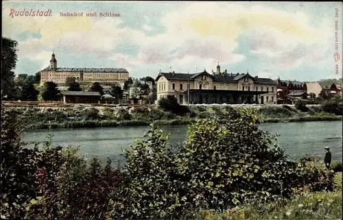 Ak Rudolstadt in Thüringen, Bahnhof und Schloss