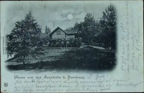 Mondschein Ak Bad Harzburg am Harz, Sennhütte