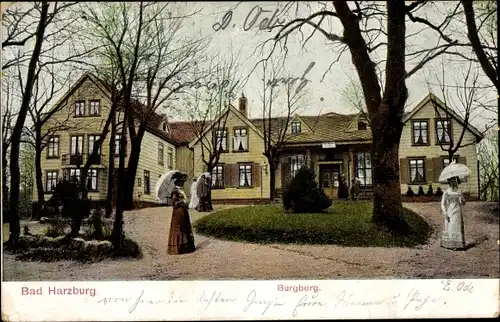 Ak Bad Harzburg in Niedersachsen, Burgberg, Gebäude, Frauen