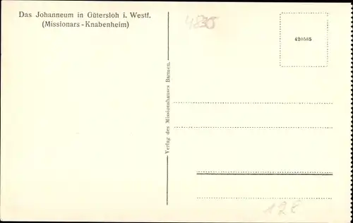 Ak Gütersloh in Westfalen, Johanneum, Knabenheim