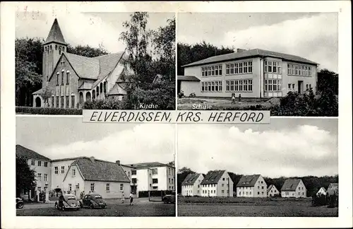 Ak Elverdissen Herford in Westfalen, Kirche, Schule, Wohnsiedlung