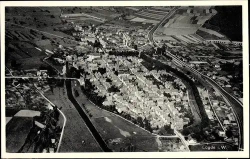 Ak Lügde im Weserbergland, Fliegeraufnahme