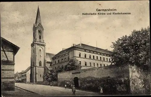 Ak Germersheim in Rheinland Pfalz, Katholische Kirche und Klosterkaserne