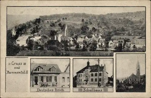 Ak Bammental in Baden, Gasthaus Deutsches Reich, Schulhaus, Kirche, Totalansicht