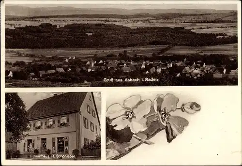 Ak Asbach Obrigheim am Neckar Baden, Kaufhaus, Blick auf den Ort