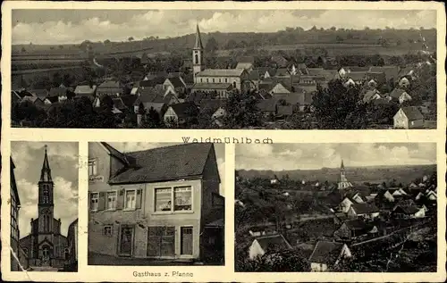 Ak Waldmühlbach Billigheim in Baden, Gasthaus zur Pfanne, Blick auf den Ort