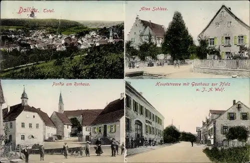 Ak Dallau Elztal im Odenwald, Rathaus, Gasthaus zur Pfalz, altes Schloss, Totalansicht