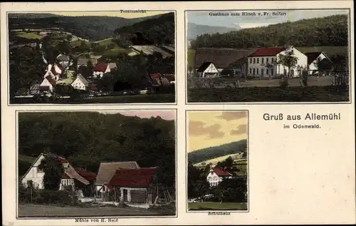 Ak Allemühl Schönbrunn in Baden, Gasthaus zum Hirsch, Mühle, Totalansicht
