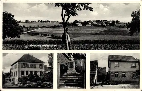 Ak Bronnacker Rosenberg in Baden, Blick auf den Ort, Schulhaus, Gasthaus zum Adler, Kriegerdenkmal