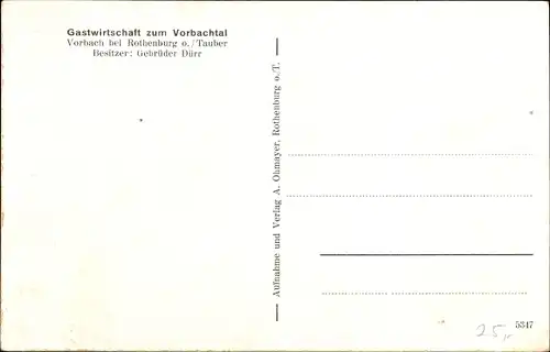 Ak Vorbach Rothenburg ob der Tauber Mittelfranken, Gastwirtschaft zum Vorbachtal