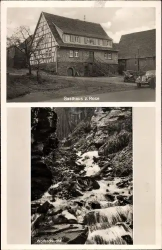 Ak Oberdielbach Waldbrunn im Odenwald, Gasthof zur Rose, Wasserfall