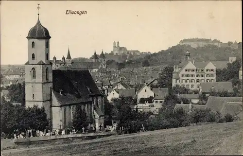 Ak Ellwangen an der Jagst, Teilansicht der Ortschaft