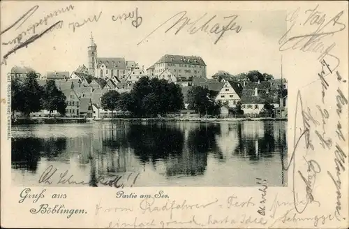 Ak Böblingen in Württemberg, Blick auf den Ort, Partie am See