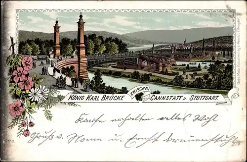 Litho Cannstatt Stuttgart in Baden Württemberg, König Karl Brücke
