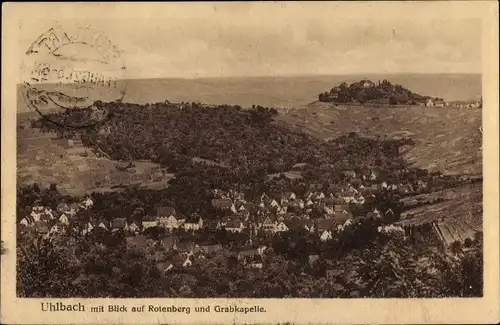 Ak Uhlbach Stuttgart am Neckar, Blick auf den Ort mit Dorf Rotenberg, Kgl. Grabkapelle