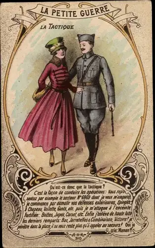 Ak La Petite Guerre, la Tactique, französischer Soldat mit Frau