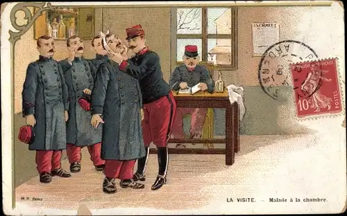 Ak La Visite, Malade a la chambre, französische Soldaten, Arzt