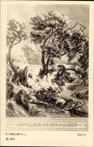 Künstler Ak Preller, F. d. J., Ilias IX, Achilleus im Skamander, Mythologie