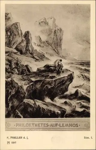 Künstler Ak Preller, F. d. J., Ilias I, Philokthetes aud Lemnos, Mythologie